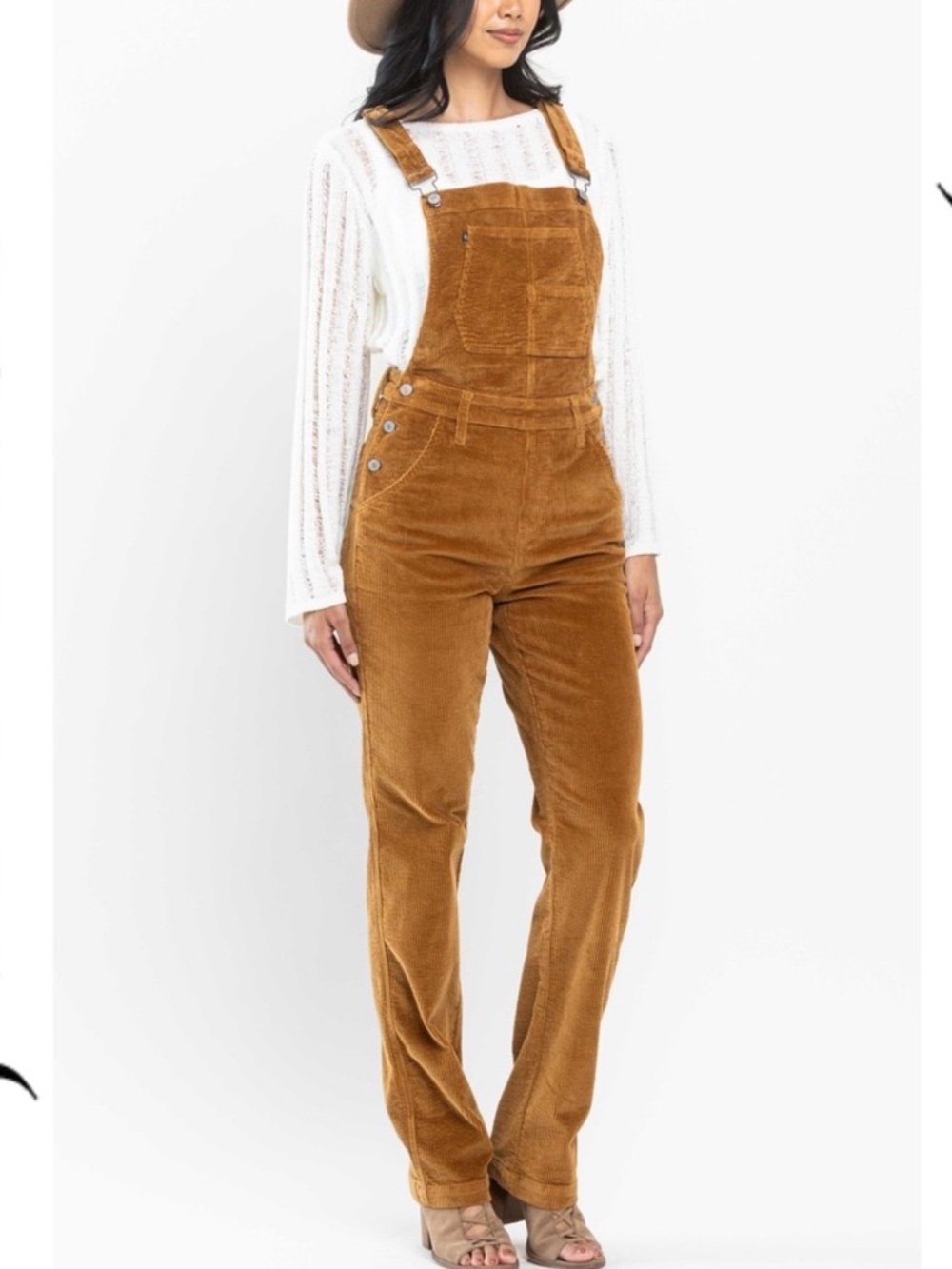 Judy Blue Women's Corduroy High Waist Overalls Sz Small Straight Fit Camel
